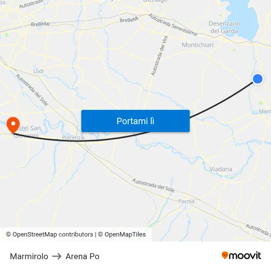 Marmirolo to Arena Po map