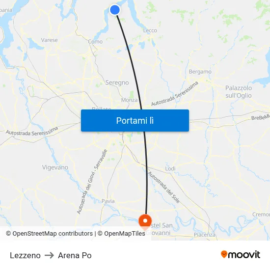 Lezzeno to Arena Po map