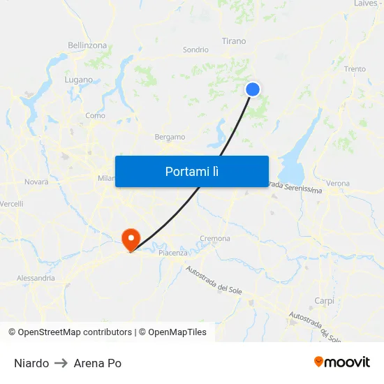 Niardo to Arena Po map