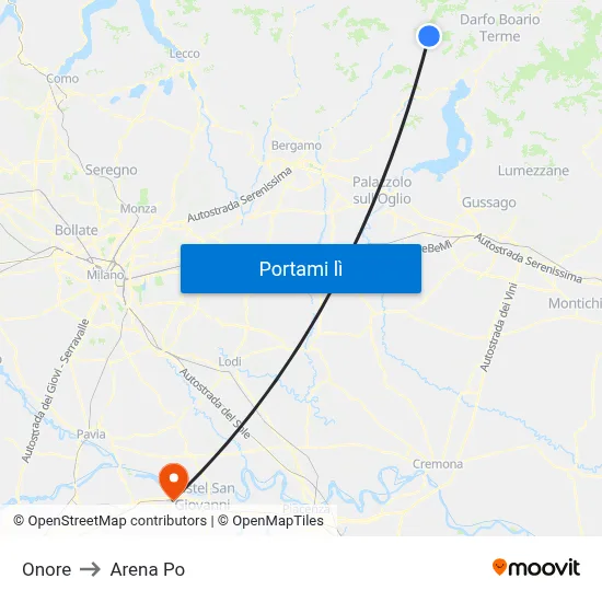 Onore to Arena Po map