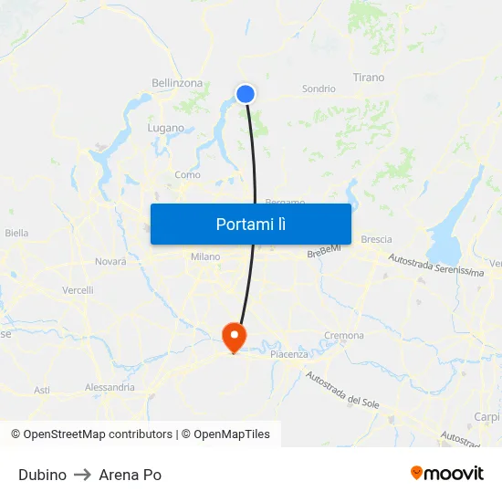 Dubino to Arena Po map
