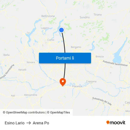 Esino Lario to Arena Po map