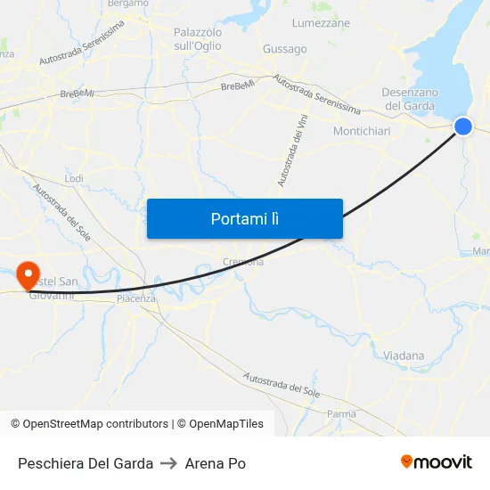 Peschiera Del Garda to Arena Po map