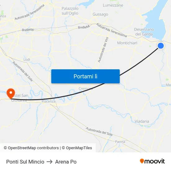 Ponti Sul Mincio to Arena Po map