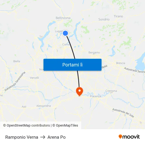 Ramponio Verna to Arena Po map