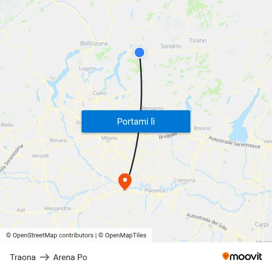 Traona to Arena Po map