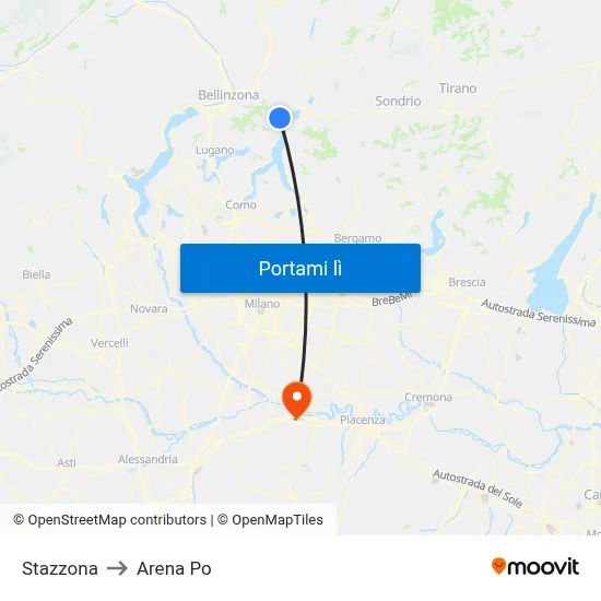 Stazzona to Arena Po map