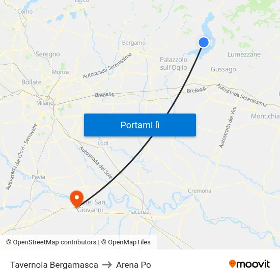 Tavernola Bergamasca to Arena Po map