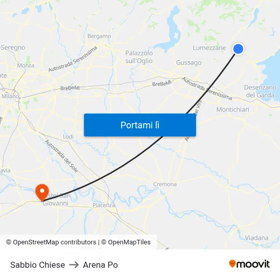 Sabbio Chiese to Arena Po map