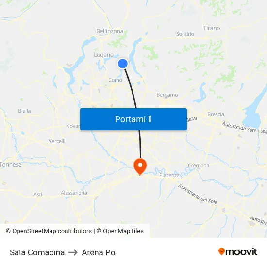 Sala Comacina to Arena Po map