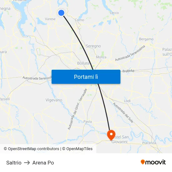 Saltrio to Arena Po map
