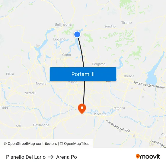 Pianello Del Lario to Arena Po map