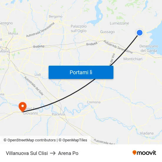 Villanuova Sul Clisi to Arena Po map