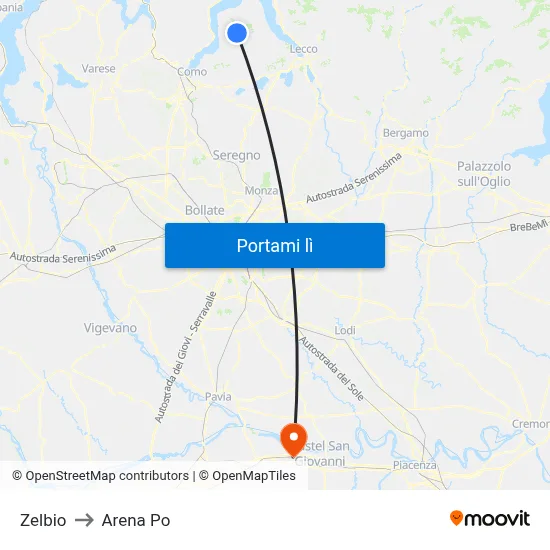 Zelbio to Arena Po map