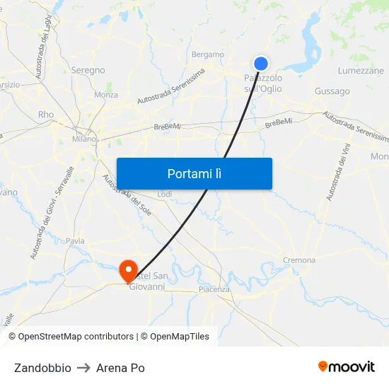Zandobbio to Arena Po map