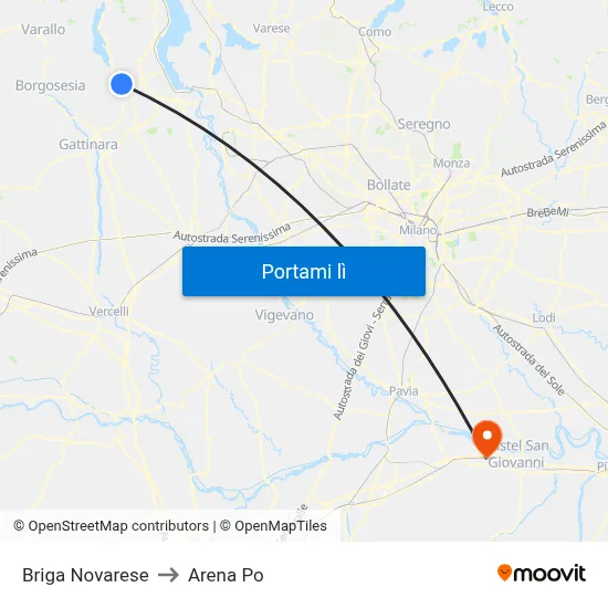 Briga Novarese to Arena Po map