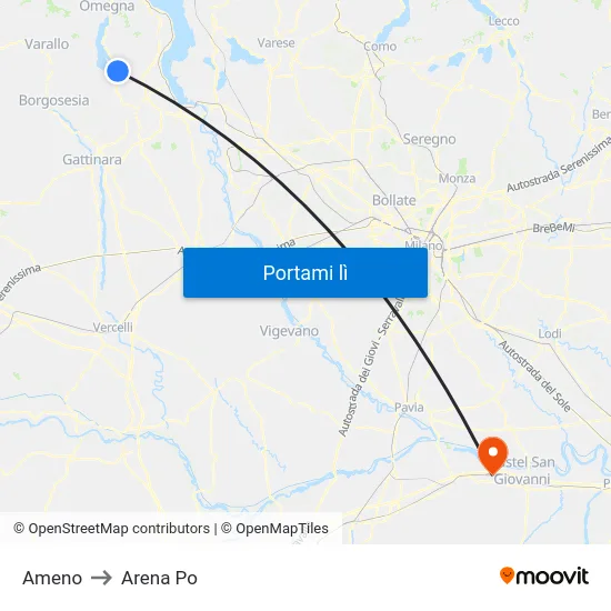 Ameno to Arena Po map