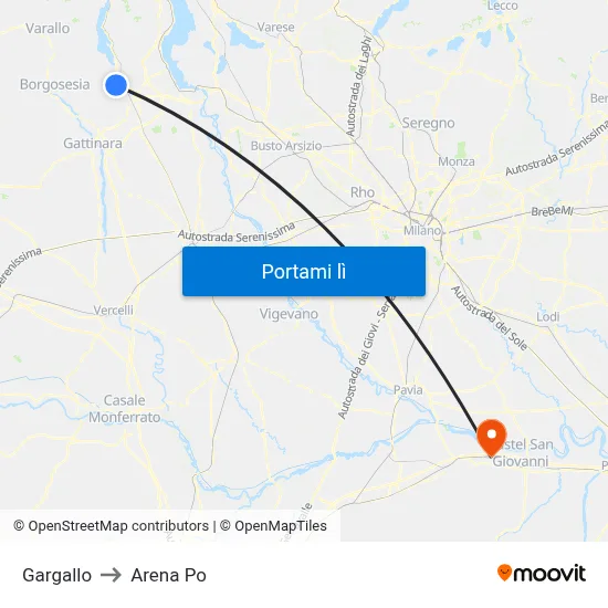 Gargallo to Arena Po map