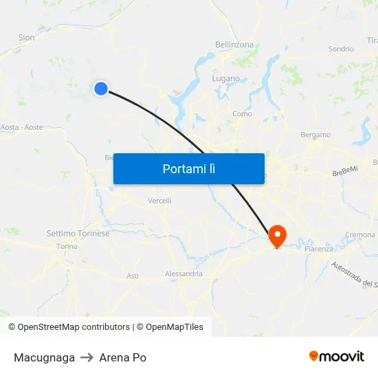 Macugnaga to Arena Po map