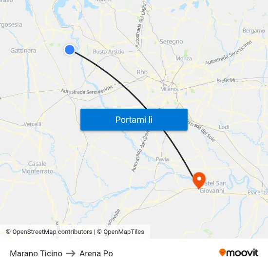 Marano Ticino to Arena Po map