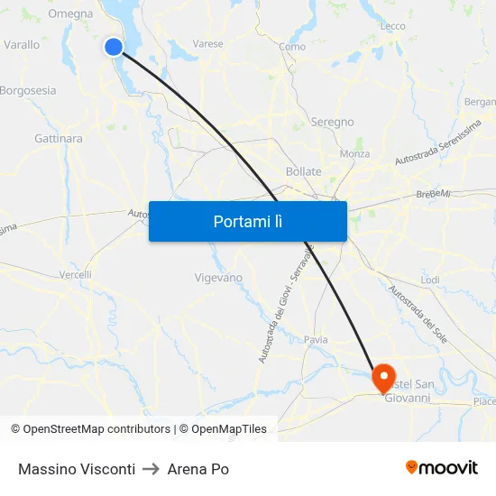 Massino Visconti to Arena Po map