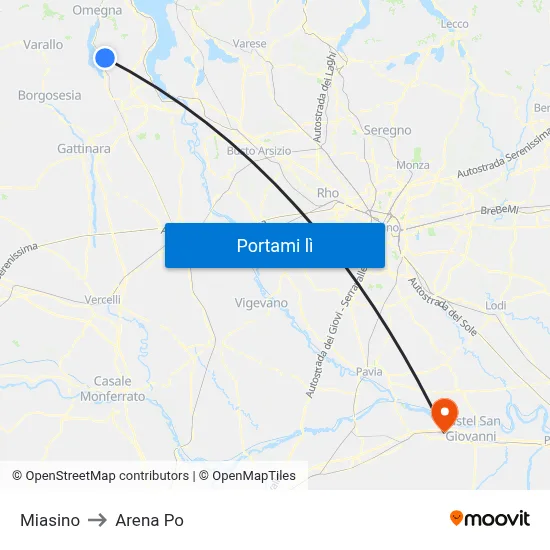 Miasino to Arena Po map