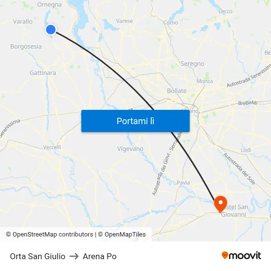 Orta San Giulio to Arena Po map