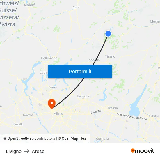 Livigno to Arese map