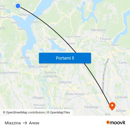 Miazzina to Arese map