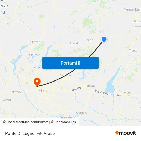 Ponte Di Legno to Arese map