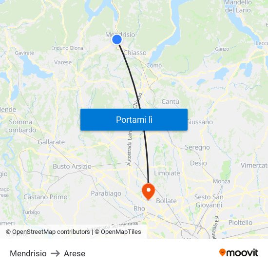 Mendrisio to Arese map