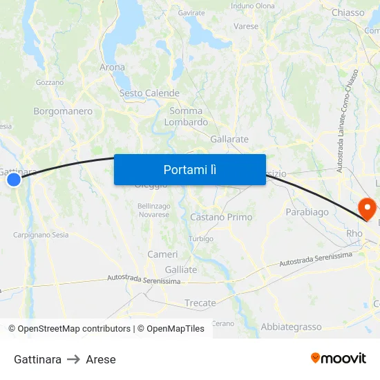 Gattinara to Arese map