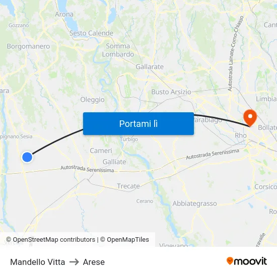 Mandello Vitta to Arese map