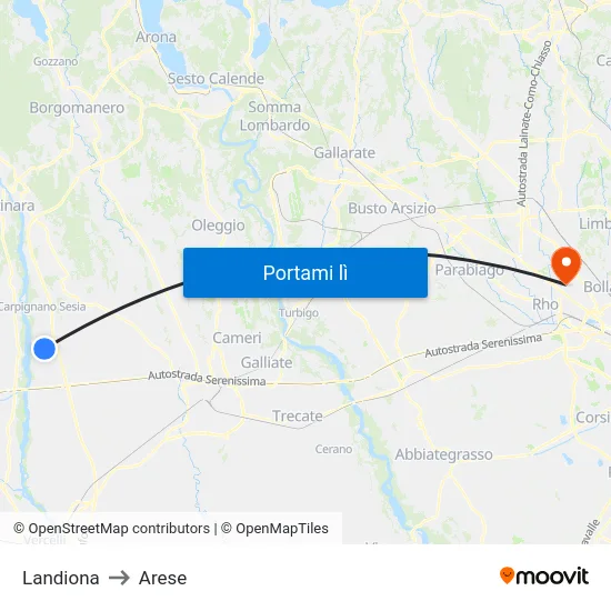 Landiona to Arese map