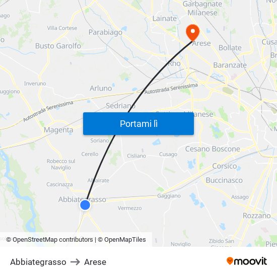 Abbiategrasso to Arese map