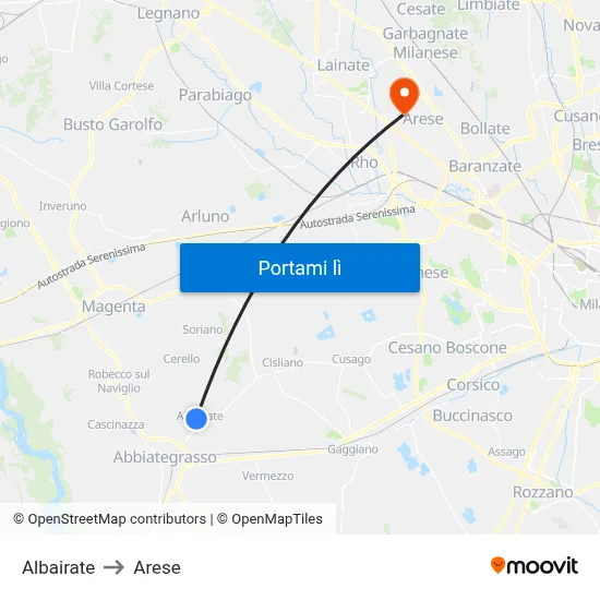 Albairate to Arese map