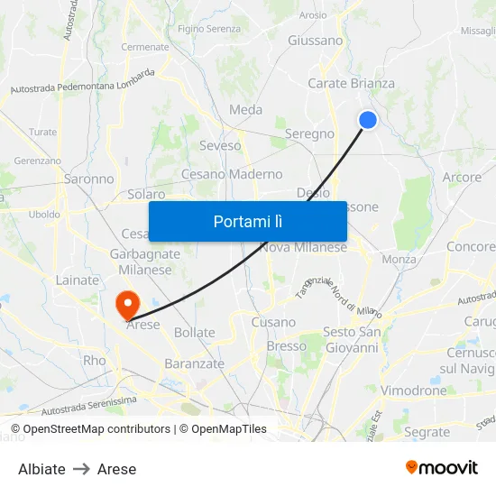 Albiate to Arese map