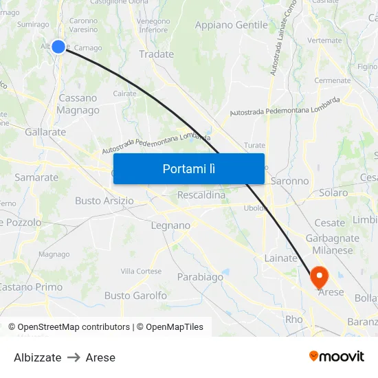 Albizzate to Arese map