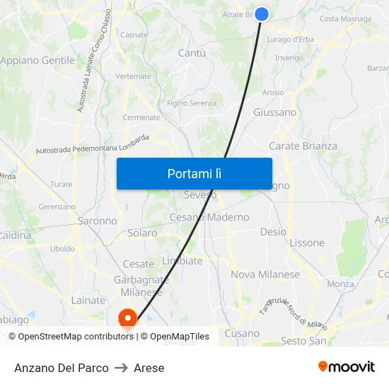 Anzano Del Parco to Arese map