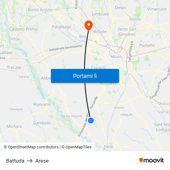 Battuda to Arese map