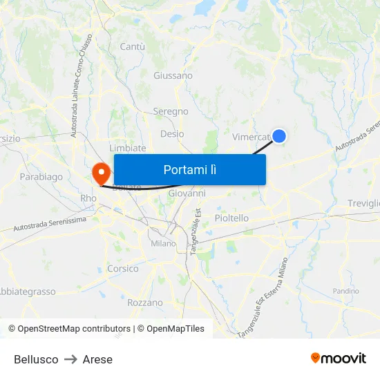 Bellusco to Arese map