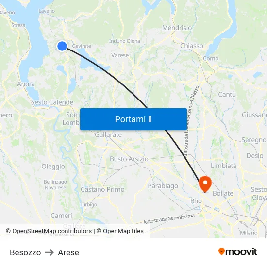 Besozzo to Arese map