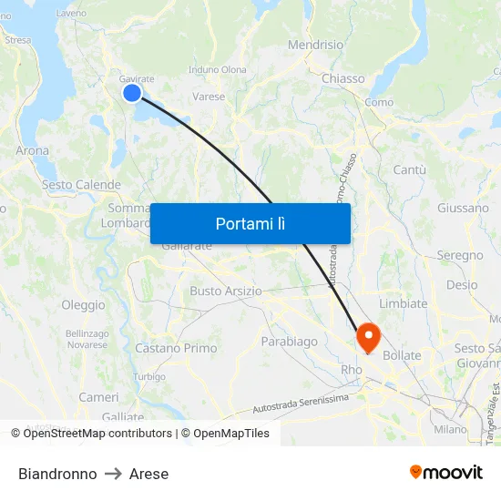 Biandronno to Arese map