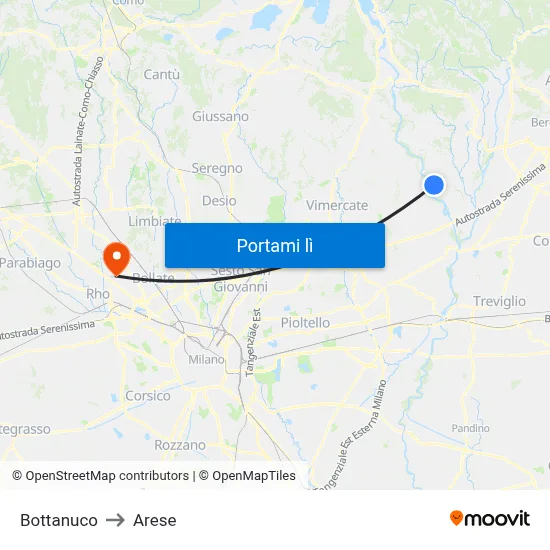 Bottanuco to Arese map