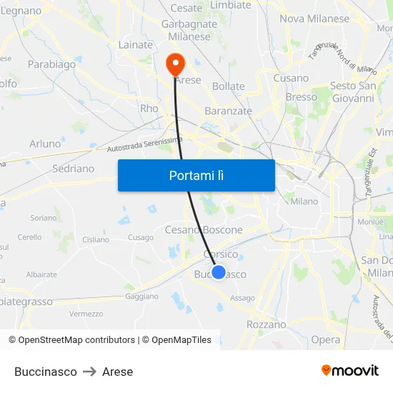 Buccinasco to Arese map