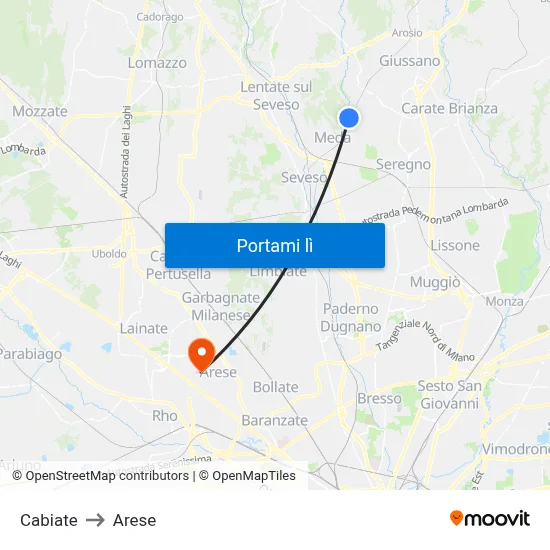 Cabiate to Arese map