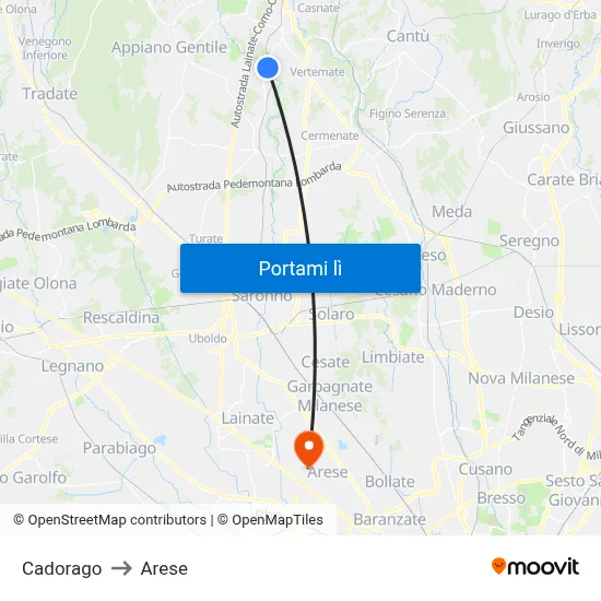 Cadorago to Arese map