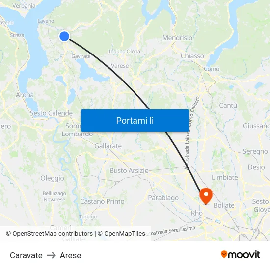 Caravate to Arese map