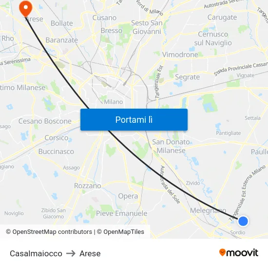 Casalmaiocco to Arese map