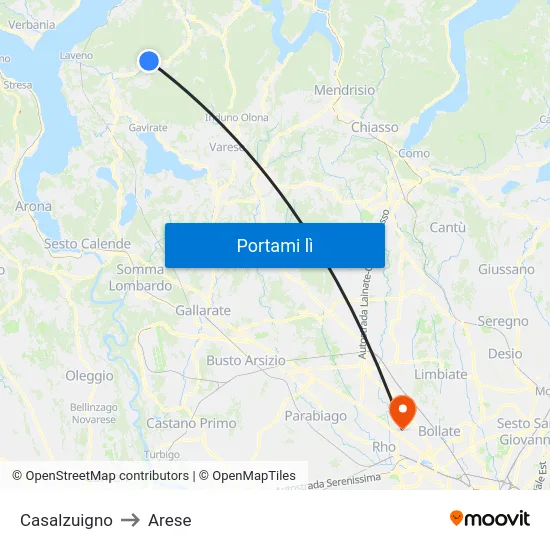 Casalzuigno to Arese map